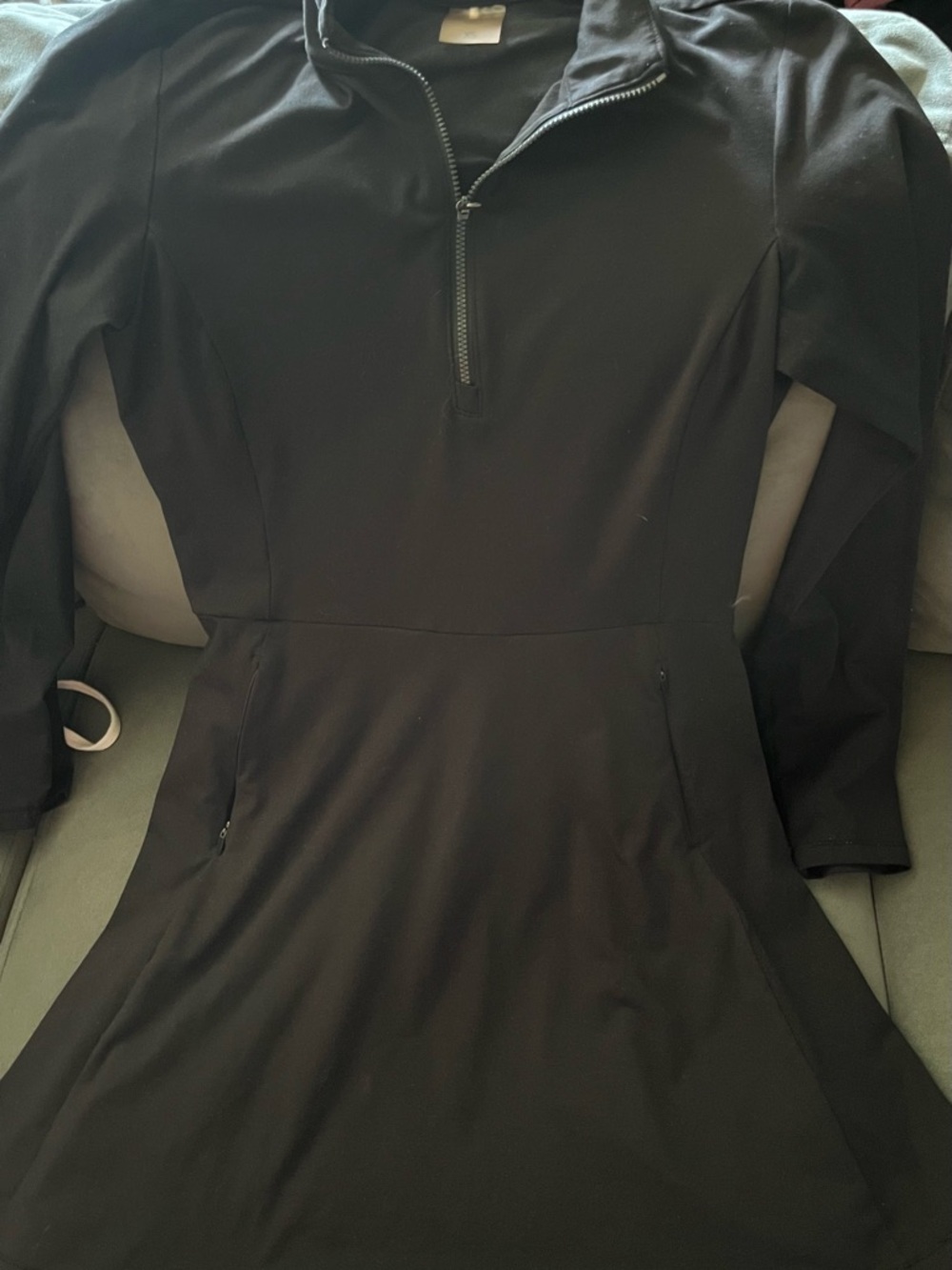 Calia Black Long-Sleeve Tennis/Golf Zip Polo Dress